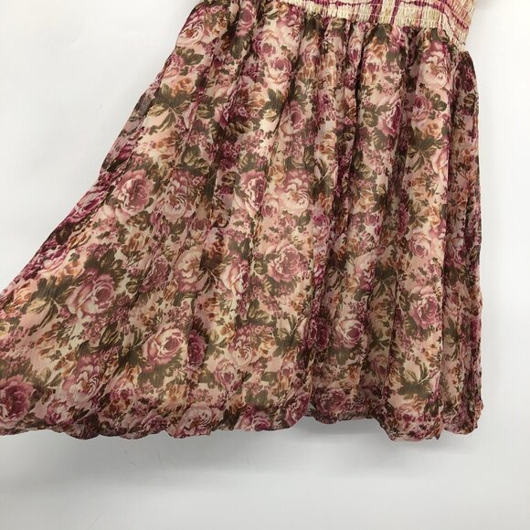 Guess by Marciano Sepia 100% Silk Floral A-line Short Sleeve Mini Dress S - Picture 7 of 16